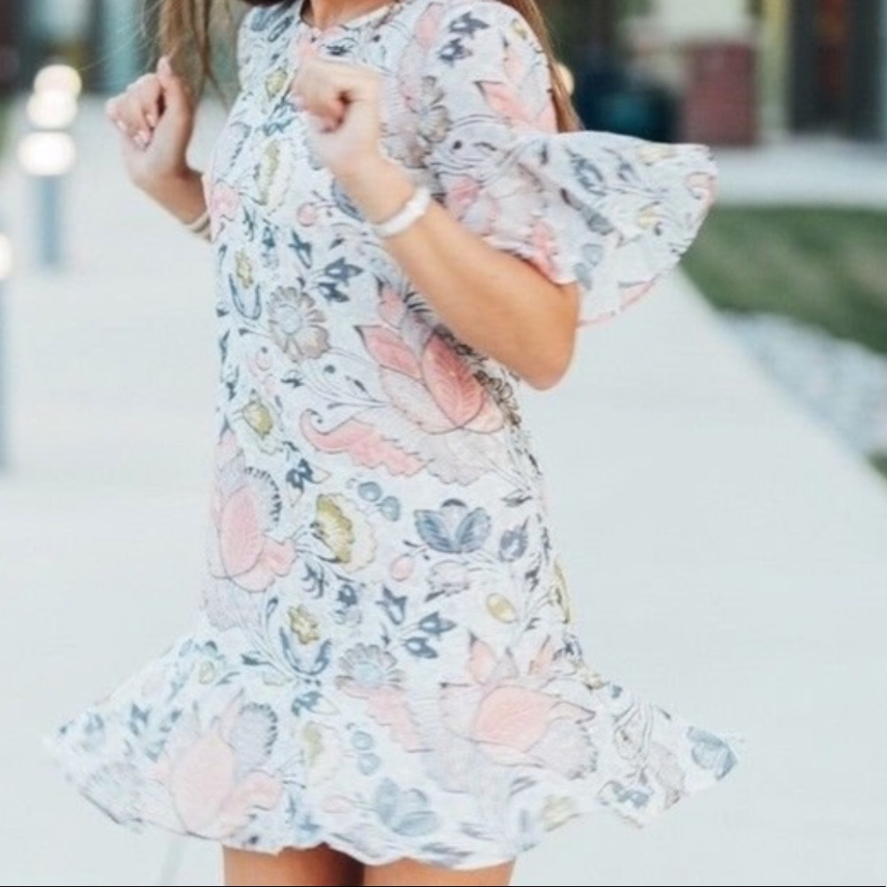 LOFT Shimmer Floral Flounce Dress